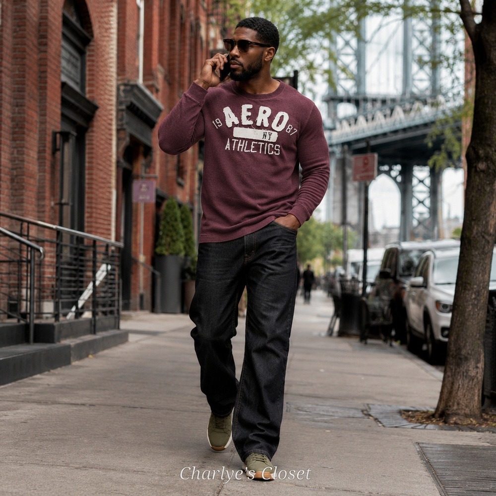 Aeropostale Aero Athletics Long Sleeve Thermal Burgundy L 90s Revival Grunge